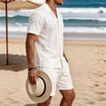 thumbnail image 5 of Ceisia Mens 2 Piece Linen Blend Camp Collar Short Sleeve Shirt and Drawstring Shorts Set Casual Summer Outfit for Men Beach White S Gifts for Father, 5 of 6