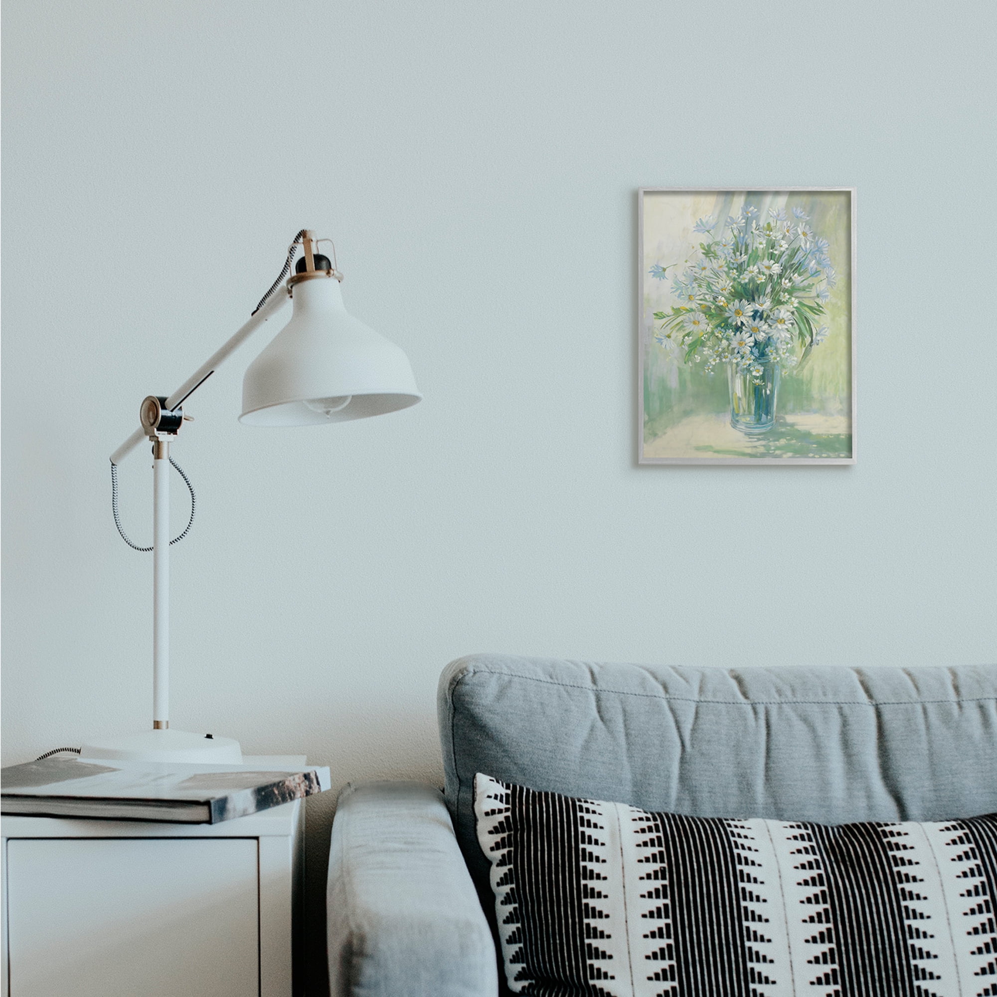 Stupell Industries Sunlit Bouquet of Daisies Blue Green Pastels Grey Framed, 11 x 14, Design by Carol Rowan