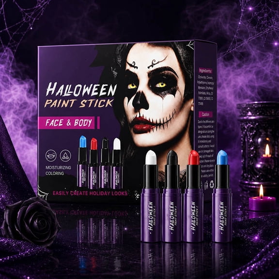 Face Paint,Halloween Makeup,Halloween Face and Body Paint Stick Set, Smooth Easy Application Makeup Sticks for Festival Stage Themed Party Cosplay(4-CT 3in)