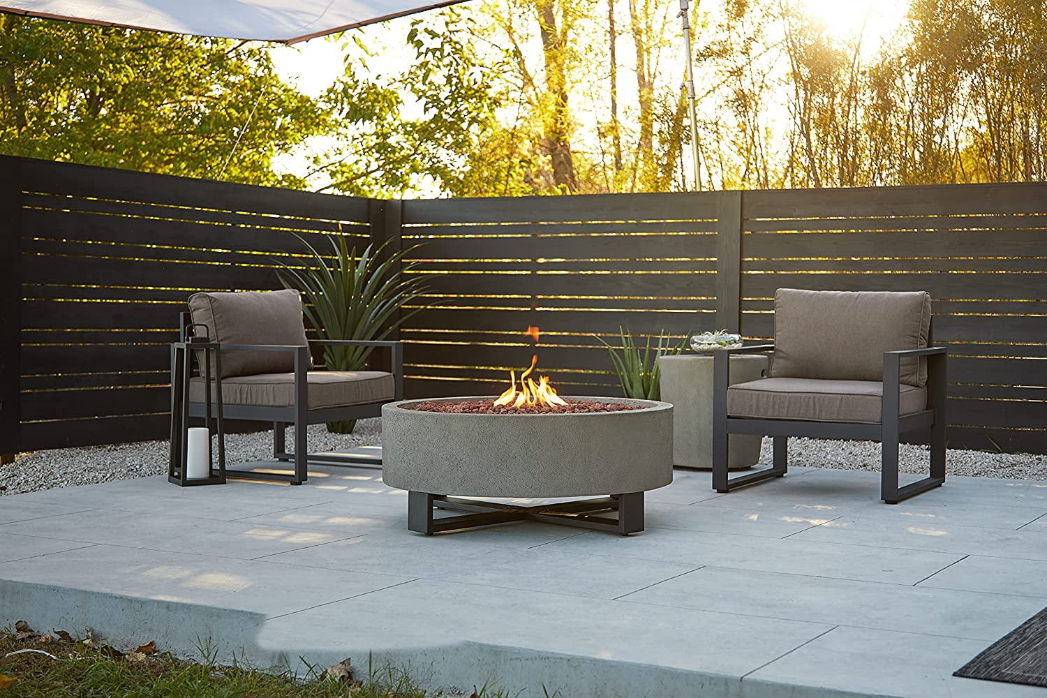 Real Flame Idledale 40" Round Concrete Propane Fire Pit in Glacier Gray