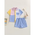 thumbnail image 2 of Kids Boys Summer Clothes Contrast Color Short Sleeve Turn-Down Collar Shirts Tops and Solid Color Shorts 2Pcs Suit, 2 of 8