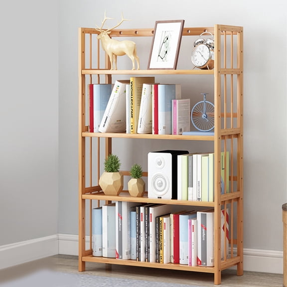 Qiyester 4-Tier Simple Bookshelf, Large Capacity Bamboo Storage Rack, Multifunctional Storage and Display Shelf, Suitable for Bathrooms, Kitchens, and Living Rooms