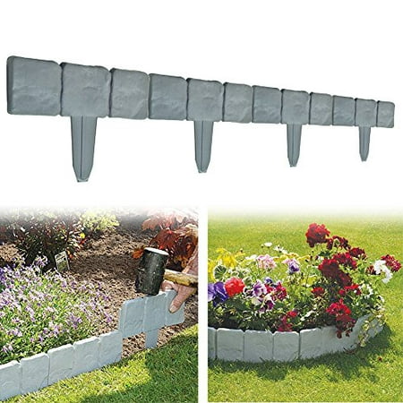 Set of 10 Garden Fence Cobbled Stone Effect Garden Lawn Edging Plant Border - Simply Hammer (Simply The Best Lawns)