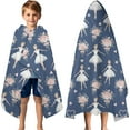 thumbnail image 3 of Dark Blue Ballerina Flower Pattern Hooded Bath Towel，60"x35" for Ages 3 To 12 Kids, Quick Dry Lightweight Soft Microfiber Hood Beach Towel Cover Up for Kids, 3 of 7