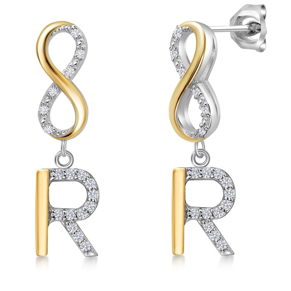 Gem Stone King 10K Yellow Gold and 925 Sterling Silver White Lab Grown Diamond Initial Letter Charm Infinity Dangling Earrings for Women by Keren Hanan