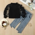thumbnail image 2 of Sngxgn Toddler Girl's 2 Piece Outfits Short Sleeve Twist Tee with Flare Pants Cute Set(Black,90), 2 of 9