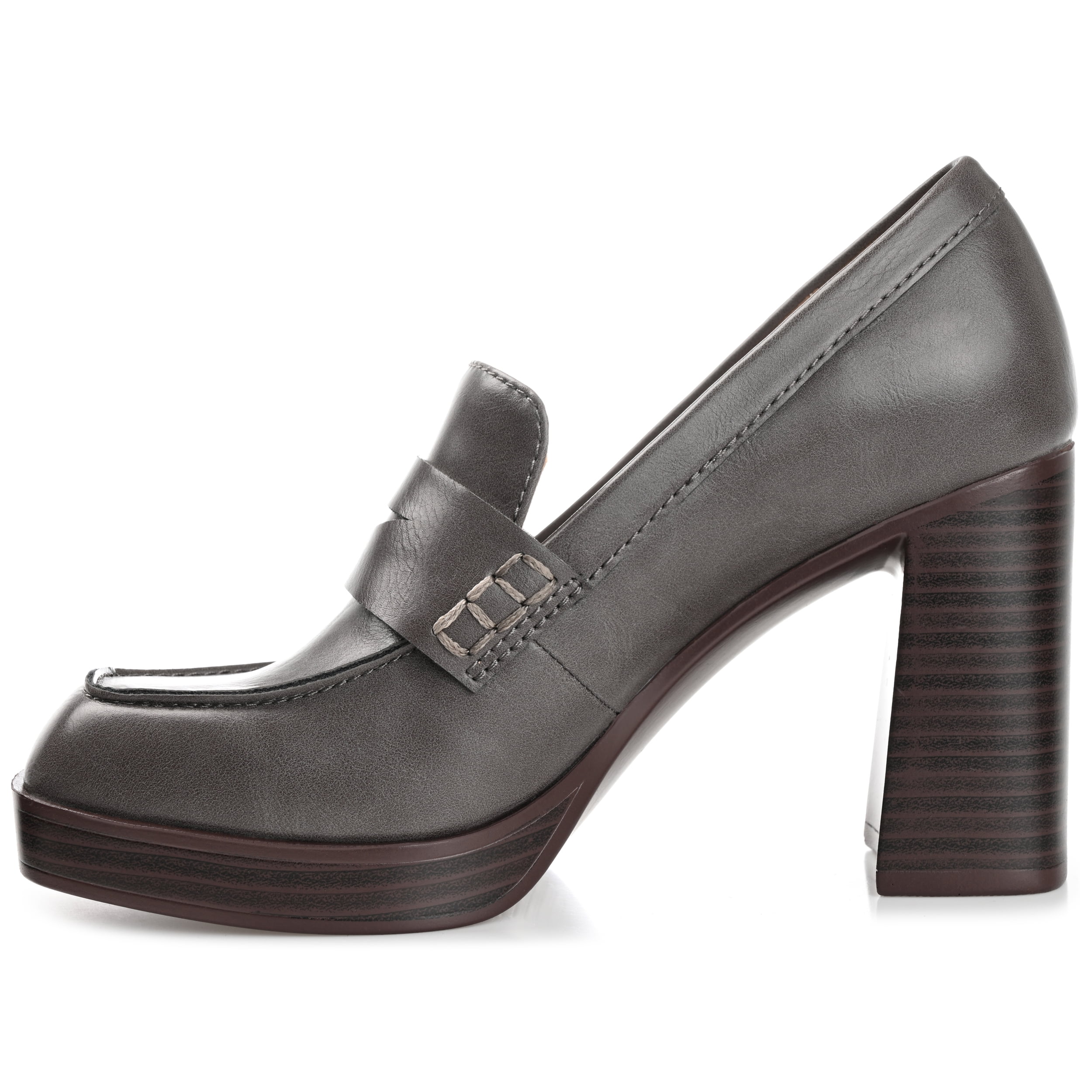 Journee Womens Ezzey Loafer Mid Stacked Heel Square Toe Pumps, Widths Available