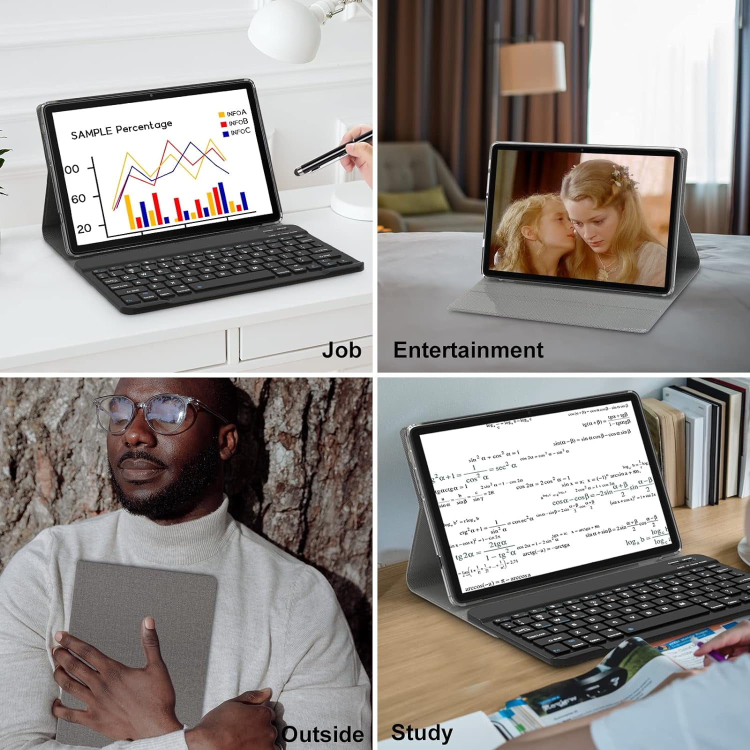 2024 Newest 2 in 1 Tablet, 10 inch Tablet, 128GB Storage, 1TB Expand, Octa Core Android Tablet, Dual Camera 13MP, 2.4G/5G WIFI Tabelt, IPS FHD, with Stylus, Keyboard, Case, BT5.0, 7000mAh Battery, GPS