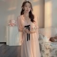 thumbnail image 4 of Camisones de seda satinada con tirantes finos para mujer, ropa de dormir de encaje, vestido dulce con lazo, lencería Sexy, camisón de malla para el hogar, 4 of 5