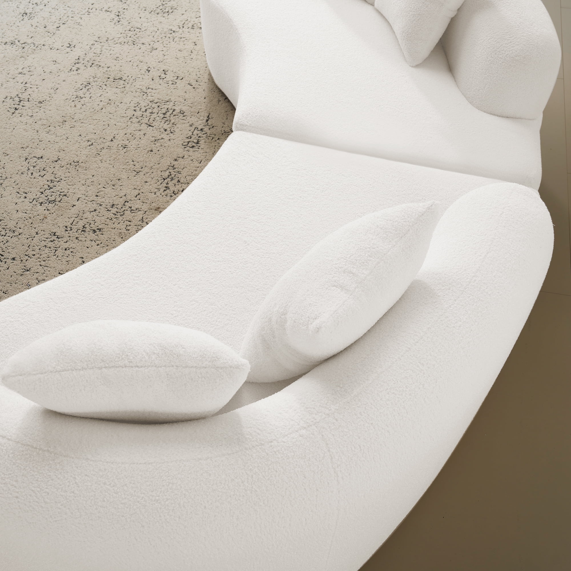 Curved Four Seater Sofa 106.7 Inch, Teddy Velvet Fabric Compression Sponge Couch, No-Assembly Compact Sofa for Apartments, Cloud-Like Comfort, White