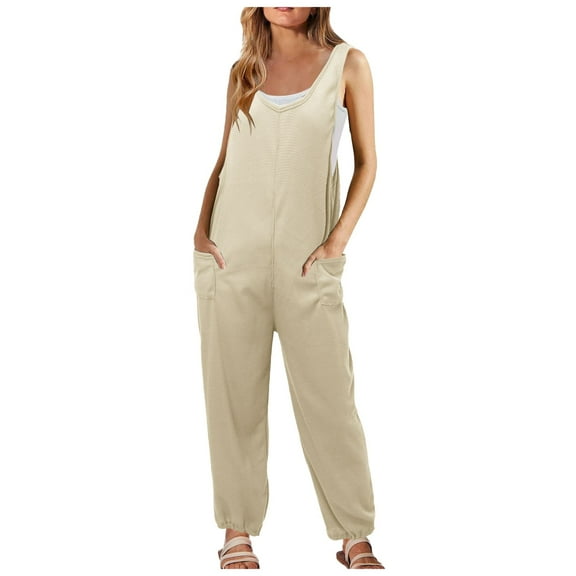 Women's Summer Knitted Sleeveless Jumpsuit Casual Wear Comfortable Stretchy Work Outfit Fashionable Trendy Romper