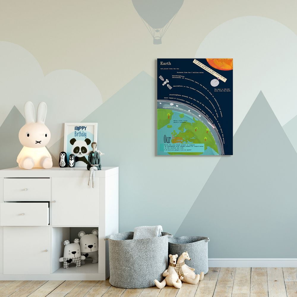 Stupell Industries Kids' Planet Earth Facts Outer Space View Canvas Wall Art Design by Sangita Bachelet