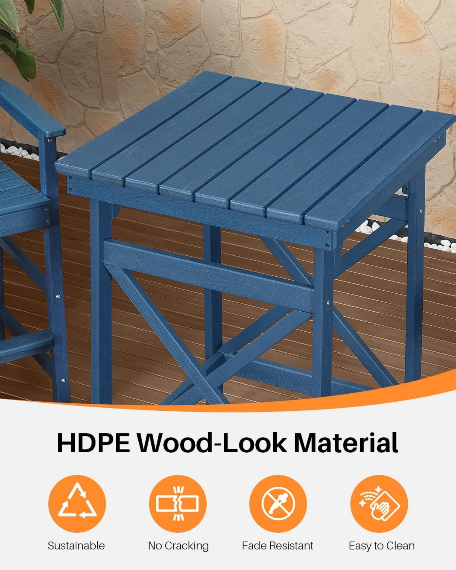 HDPE Outdoor Bar Table, 41" Adirondack Patio Bar Height Table, Weather Resistant High Top Pub Table for Poolside, Balcony, Porch, Garden, Navy