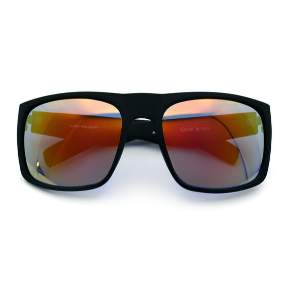 Mens Color Mirror Soft Matte Flat Top Sport Horn Rim Rectangle Sunglasses Matte Black - Orange Mirror