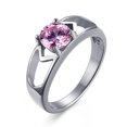 thumbnail image 1 of Women Stainless Steel Pink CZ Solitaire Engagement Promise Ring, 1 of 5