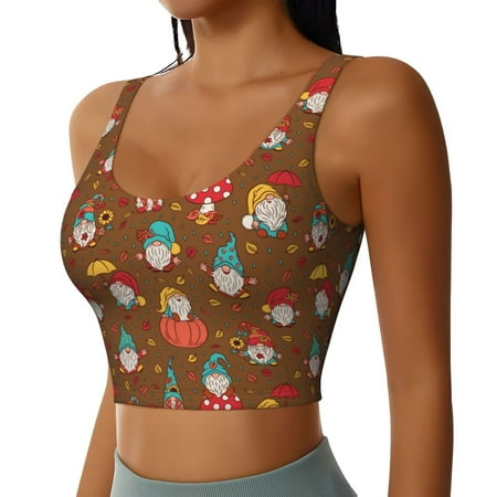 Picia cute gnome Pumpkin Sports Bra for Women Padded Strappy Sports Bras Medium Support Yoga Bra with Removable Cups Running Yoga Bra-X-Large