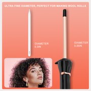Hatteker curling iron, 9mm small curling iron, ceramic curling iron with adjustable temperature, fast heating, for short and long hair