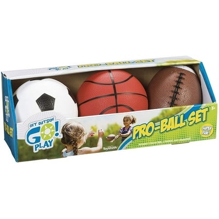 Toysmith Get Outside GO Pro-Ball Set, Pack of 3 (5-inch Soccer Ball, 6.5-inch Football and 5-inch Basketball)