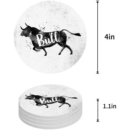 

KXMDXA Bull Vintage Silhouette Inkjet Watercolor Set of 4 Round Coaster for Drinks Absorbent Ceramic Stone Coasters Cup Mat with Cork Base for Home Kitchen Room Coffee Table Bar Decor