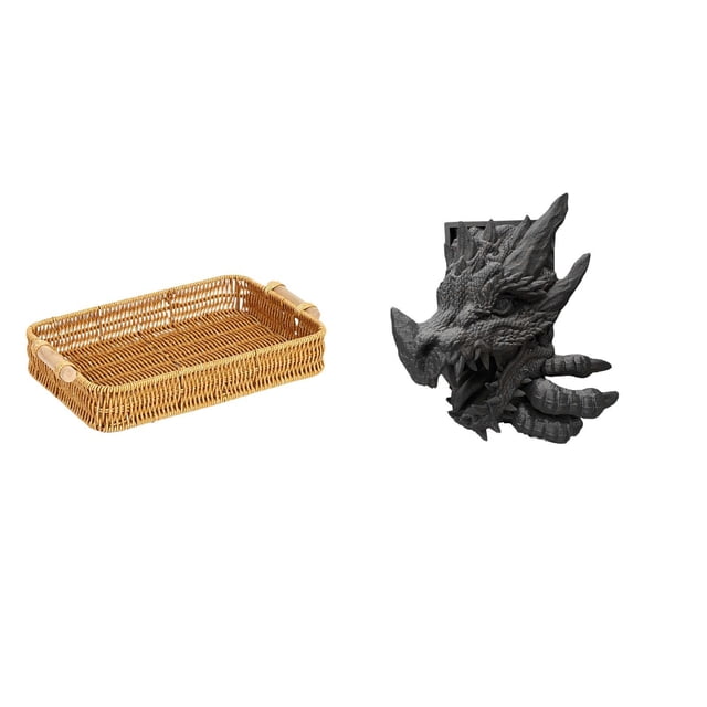 Cestas de almacenamiento,Cestas de almacenamiento de cocina tejidas con asas hechas a mano,Cestas de pan redondas Bandejas para servir Rectángulo,Figura de mesa,Estantes de sujetalibros