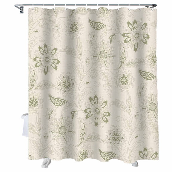 Shower Curtain Sage Green Paisley Pattern Shower Curtains for Bathroom Bathtub, Waterproof Fabric Shower Curtain Set with Hooks, Extra Long 72" x 78" Boho Tribal Vintage Flowers