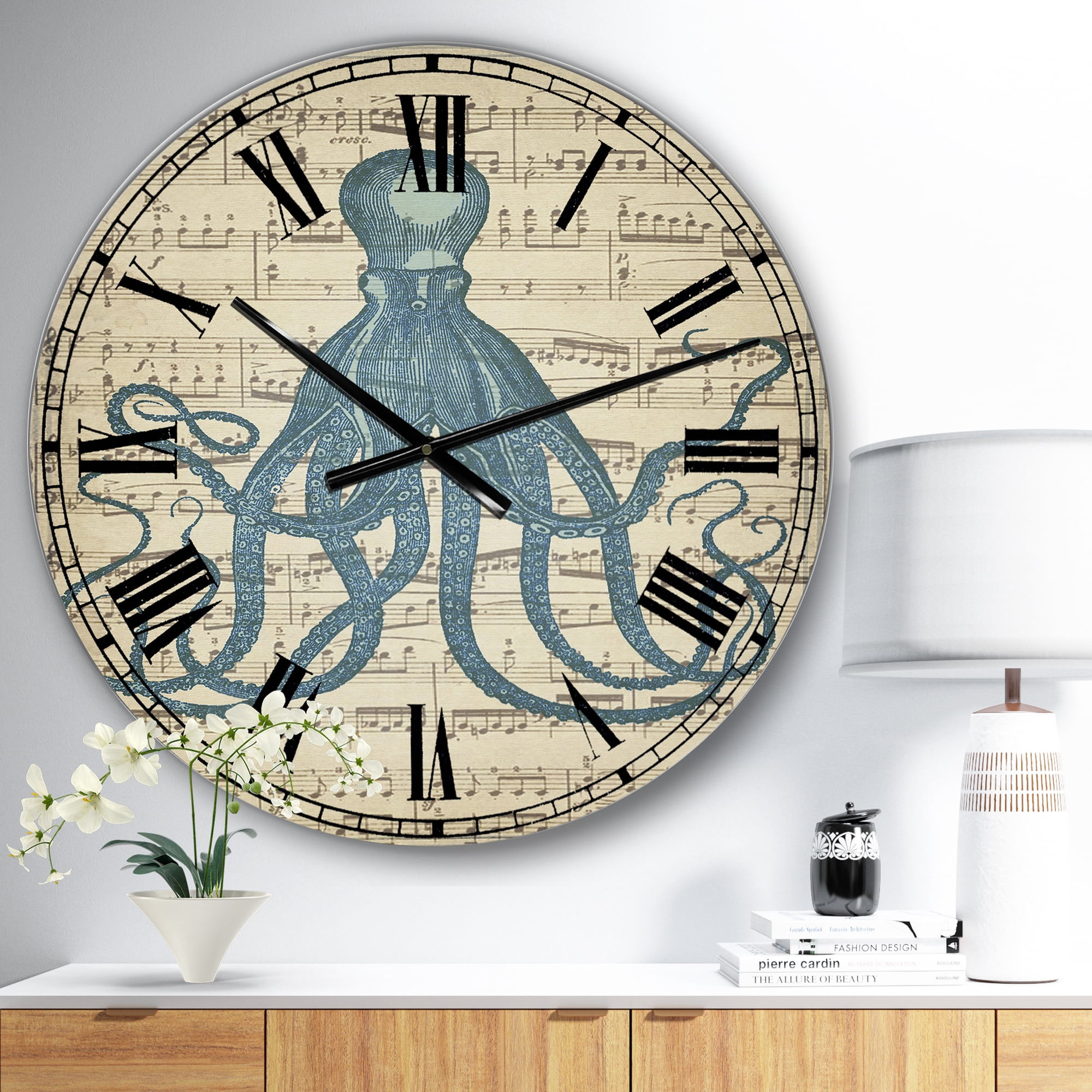 Designart Large Brown Analog Round Nautical,Coastal Wall Clocks, CLM25734-C23