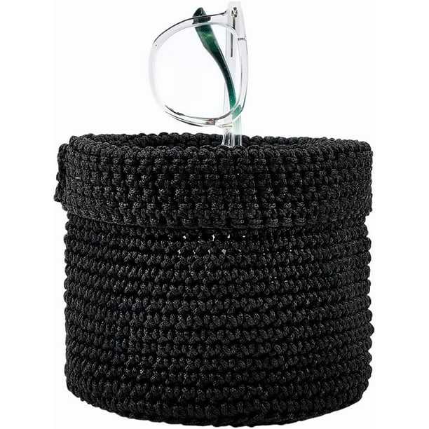 Cesta redonda negra tejida de 14 x 14 x 15 cm. Cestas pequeñas de cuerda de poliéster para guardar objetos, paños de limpieza y gafas.