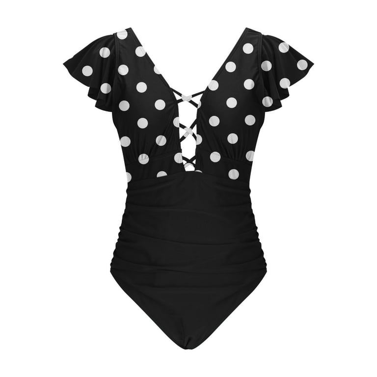 Lovskoo 2024 One Piece Swimsuit Women Ruffle Sleeve Solid