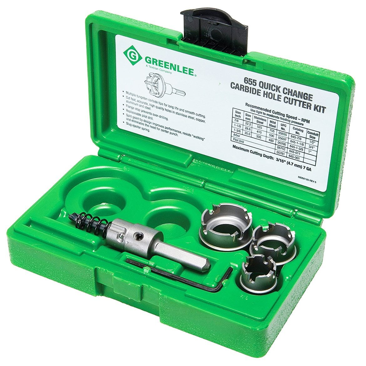 Greenlee 655 Durable Carbide Quick Change Cutter Set for Stainless ...