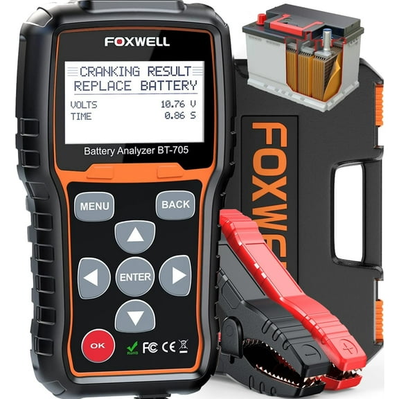 FOXWELL BT705 12V 24V Car Battery Tester Automotive 100-2000 CCA Battery Load Tester Auto Cranking and Charging System Test Scan Tool Digital Battery Analyzer for Vehicle and Heavy Duty Truck
