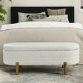 thumbnail image 3 of Furniliving 46"Storage Ottoman Benches, Oval End of Bed Bench with Rubber Wood Leg, Upholstered Bench for Living Room, Bedroom, Entryway, Beige, 3 of 11