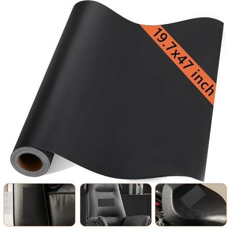 Fabulas Leather Patches for Furniture, 19.7 x 47 Inch Self Adhesive Leather Repair Patch Kit, Vinyl Leather Patch Tape for Couch Car Seats, Sofas, Office Chairs, Black