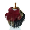 thumbnail image 5 of Black Beige Burgundy Tricolor Winter Knit Infinity Scarf With Fringe, 5 of 6
