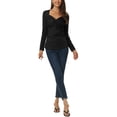 thumbnail image 2 of INSPIRE CHIC Women's Wrap Sweetheart Long Sleeve Blouse Casual Tops S Black, 2 of 6