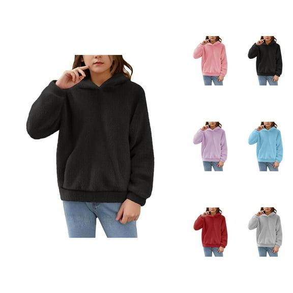 Cute Hoodies for Kids Girls Boys 2025 Long Sleeve Plain Polar Fuzzy Sweatshirt with Bear Hood Pullover Tops