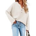 thumbnail image 1 of HSHDLDF Women's Oversized Sweaters Batwing Long Sleeve Loose V Neck Button Henley Tops Pullover Knit Jumper, 1 of 5