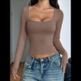 thumbnail image 4 of Camisas de Larga para Mujer, Tops Cortos, Cuello Cuadrado, Camisetas Básicas para Salir, Ropa de Invierno Y2K 2025 Color Café M, 4 of 7