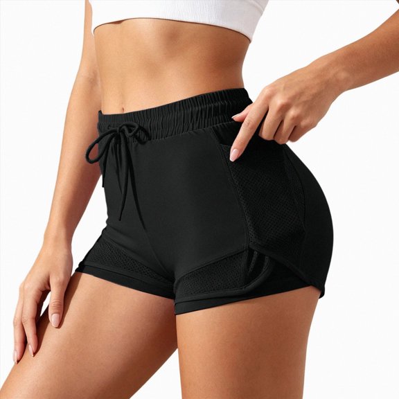 KPOPLK Running Shorts for Women - Athletic Quick Dry Sports Womens Shorts High Waisted Gym Workout Yoga Shorts with Pockets for S-2XL Size XL,Black