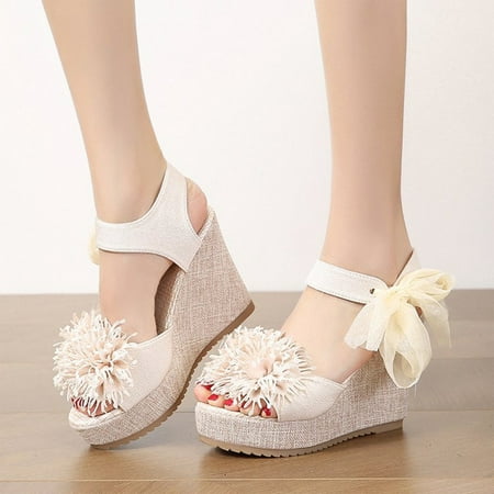 

Aueoeo Wedge Sandals Heels for Women Dress Shoes Open Toe with Ankle Strap for Wedding Bridal Evening Cocktail