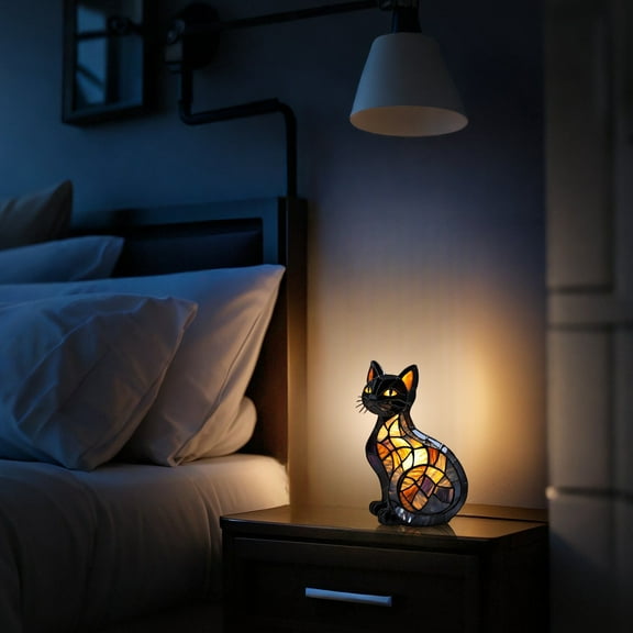 6.5in Cat Lamp, Cat Lamp Stained Glass, Retro Cats Stained Resin Tabletop Night Light, Cute Pet Dogs Themed Table Lamps for Bedroom and Living Room Decoration, Gift for Lovers