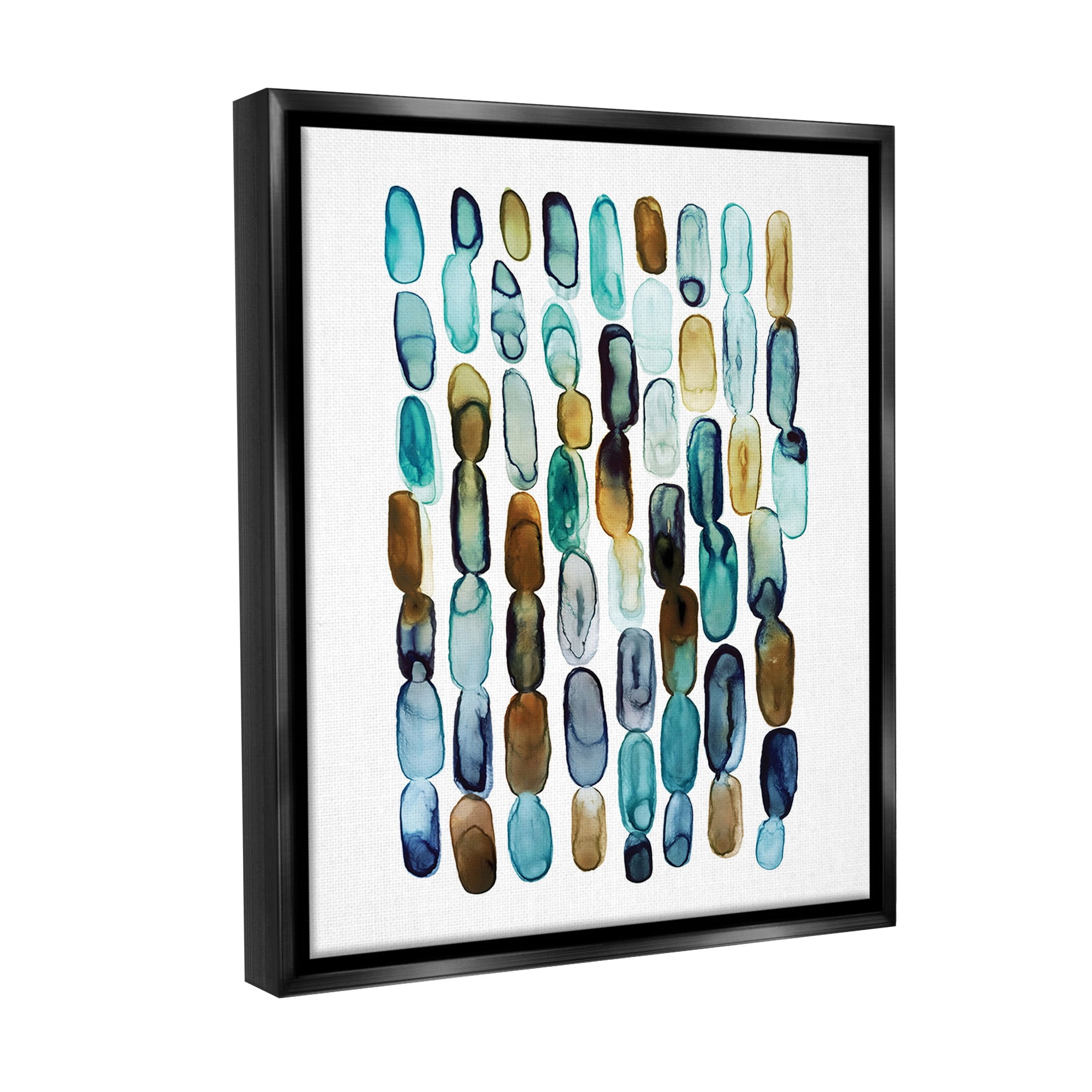 Stupell Industries Blue Oblong Shapes Pattern Abstract Painting Black Floater Framed Canvas Art Print Wall Art, 17 x 21