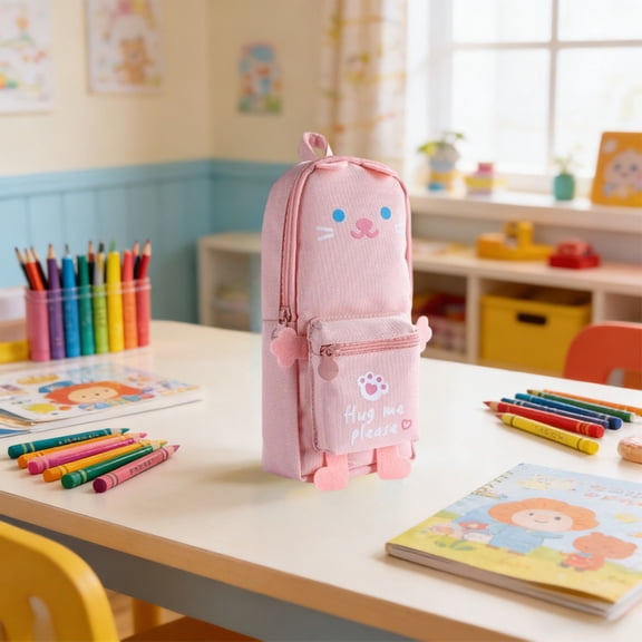 Back_to_School Supplies Under $5 dollars!Special Pencil Case Pouch, Cute Animation Dinosaur Shaped Pencil Case Backpack Style Pencil Pouch With Small Pocket ForOffice Home Stationery Storage, Pink