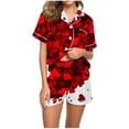 thumbnail image 2 of SDNall Valentine's Day Pajama Set for Women, Flannel Short-Sleeve Pocket Tee and Shorts, 2-Piece Sleepwear and Lounge Set with Holiday Print, 2 of 5