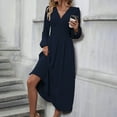 thumbnail image 5 of Ashirexll Long Sleeve Maxi Dress, Womens Fall Dresses, Women's V-neck Wool Dress Long Sleeve Waist Cinching Long Dresses, 5 of 6