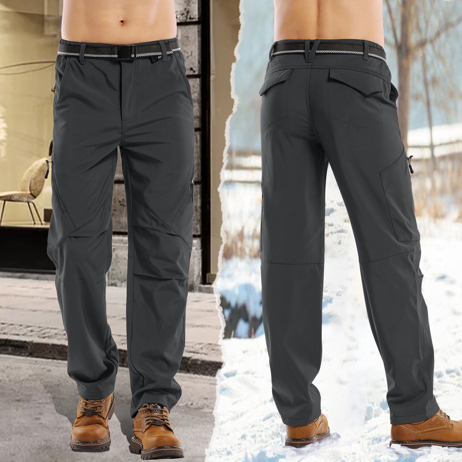 FEN AI Snow Ski Pants Men Waterproof Softshell Pant Snowboard Trousers Fleece Lined Outdoor Hiking Cargo Pants with 6 Pockets