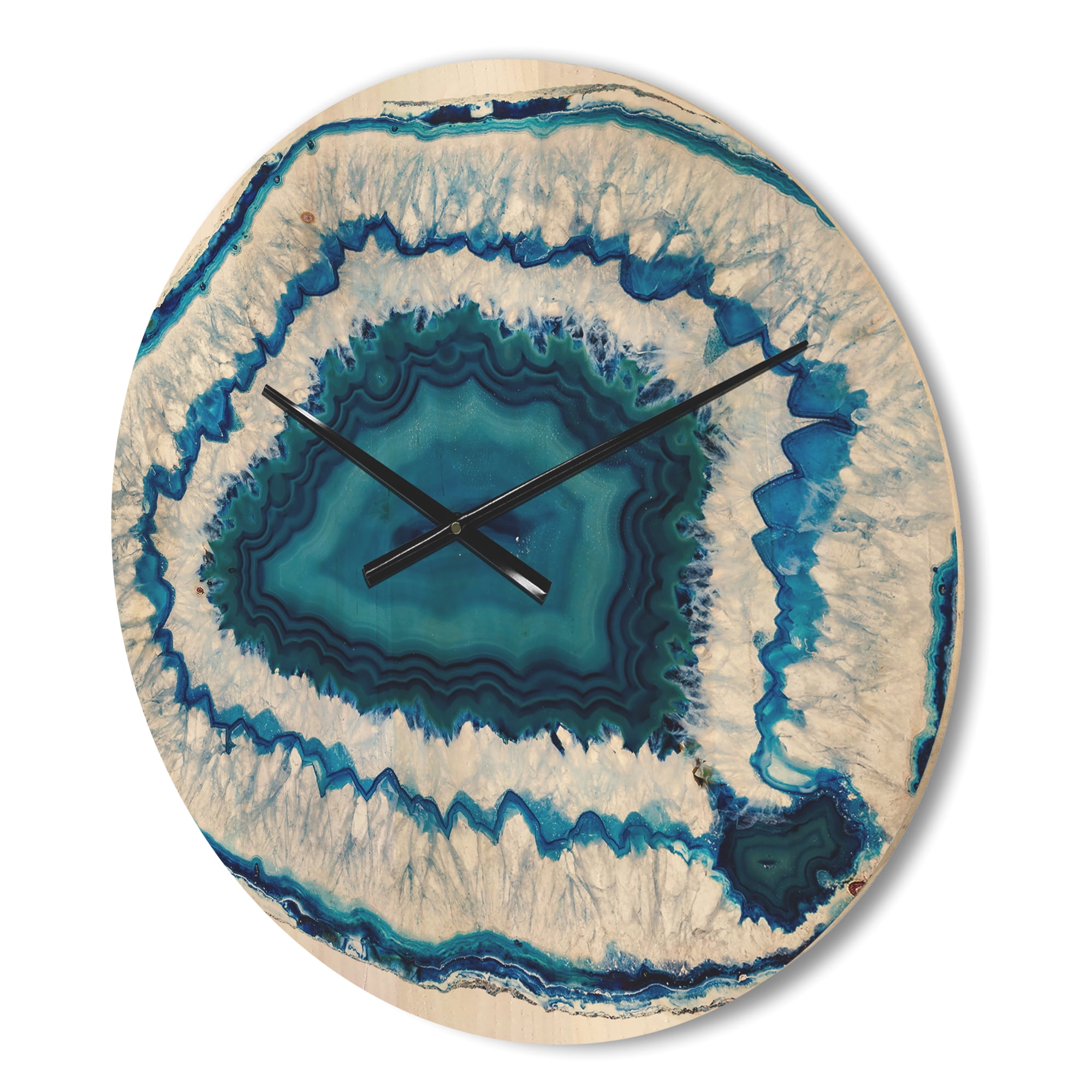 Designart 'Blue and White Agate Crystal' Modern Wood Wall Clock