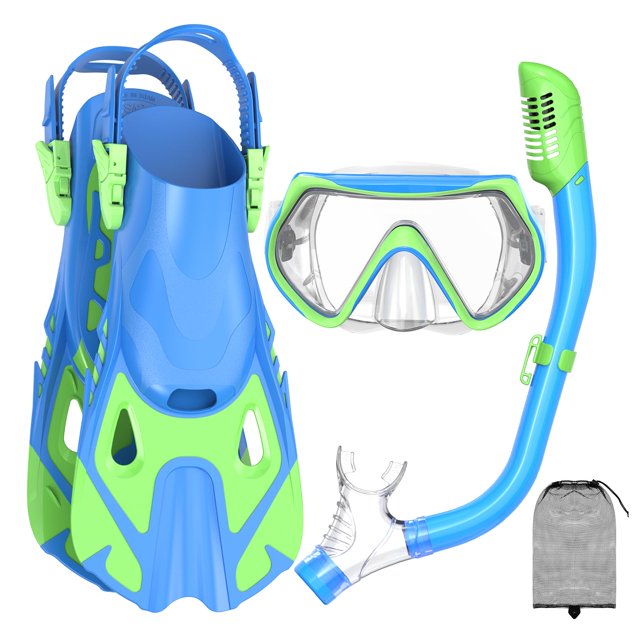 Equipo de snorkel Forshine para niños con máscara, aletas y snorkel de arriba seco