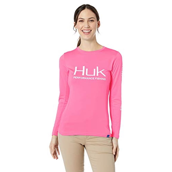 Huk Women's Icon X Long Sleeve Fishing Shirt with Sun Protection, Hot Pink, X-Small