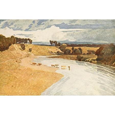 British Water Colour Painting 1908 Landscape with River Stretched Canvas - John Sell Cotman (24 x