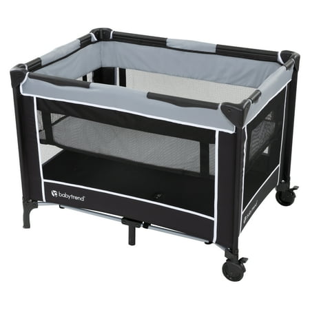 UPC: 0090014031336 | Baby Trend Flat Portable Playard with Bassinet – Twinkle Grey Unisex